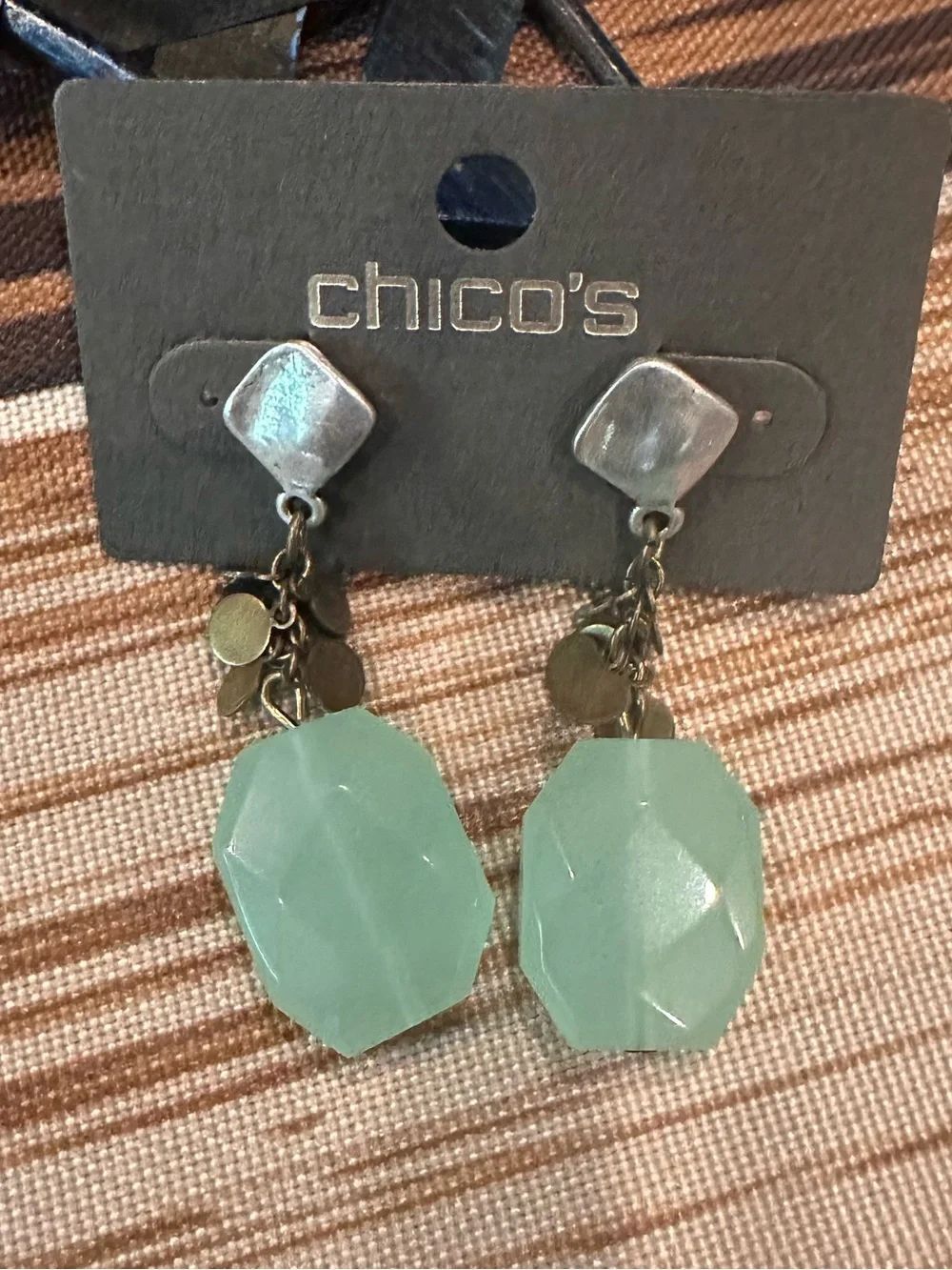 Chico's Mint Green Stone Faceted Drop Earrings